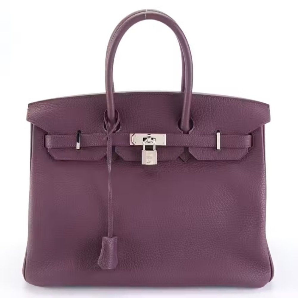 Hermès Birkin Bag, 35 Satchel in Cassis Veau Taurillon Clemence Leather (Violet)